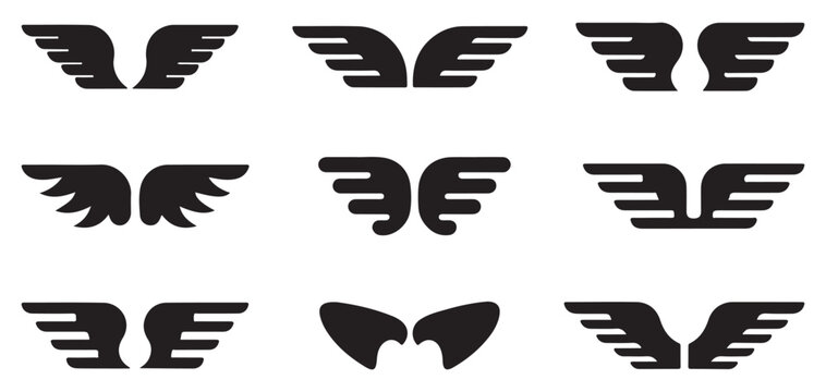 Heraldic wing emblems and winged shield symbols for identity and badges vector illustration eps 10
