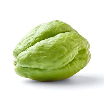 Fresh green chayote squash photographed on a clean white background