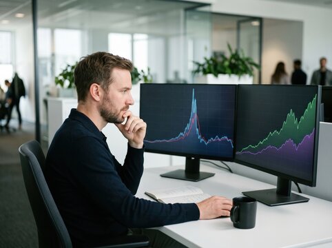 Financial analyst comparing dot com era trends with modern AI boom charts