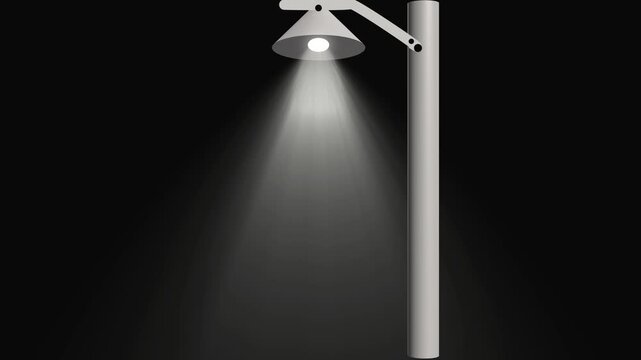 Silver street light shining brightly with light beams. Urban lamppost street light symbol for outdoor nighttime security. Animated street light illumination.
