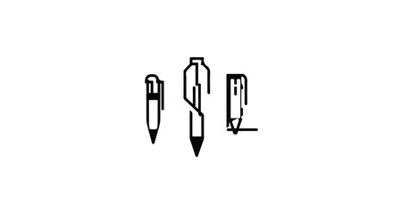 Obraz premium Minimalist black and white writing tools illustration set.