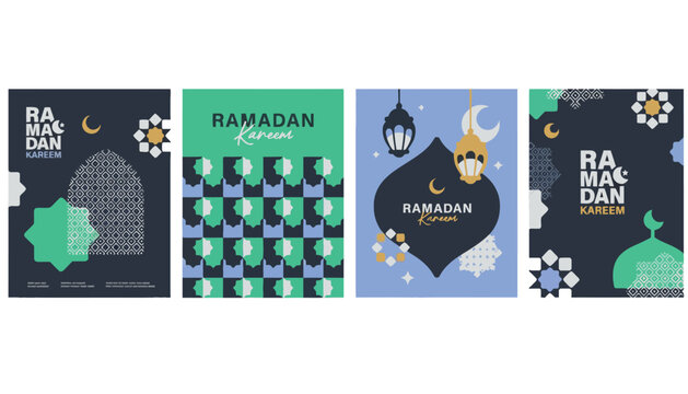 Set of four modern graphic design layouts for ramadan kareem celebration