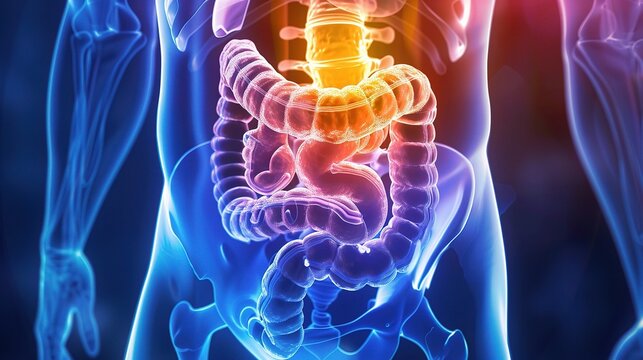 Colorectal cancer: intestinal malignant tumor detected by colonoscopy, with professional diagnosis, surgery and combined therapy for gastroenterology research and medical illustration