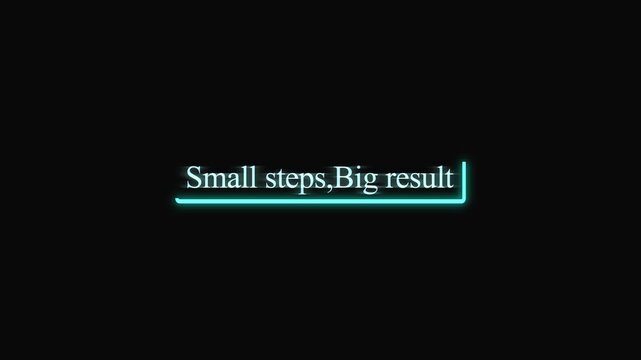 Inspirational quote text in glowing cyan font on black. Motivational quote text symbol for corporate employee success goal. Animated quote text sign.
