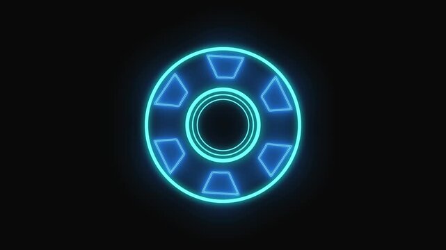Cyan geometric circle with inner rings and triangle pieces. Abstract geometric circle symbol for modern technology display. Animated geometric circle.