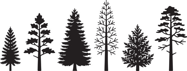 Fototapeta premium Collection of diverse evergreen and deciduous tree silhouettes isolated on transparent background