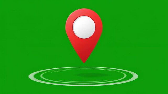 Red map pin with ripple effect during animation on green screen background for location tracking