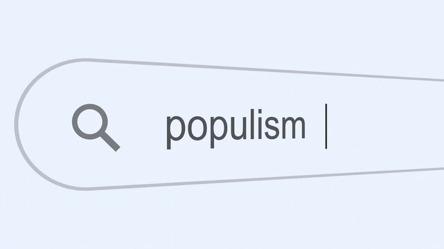 Searching Populism on the Internet, Computer Screen Macro. 4k video animation