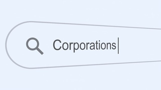 Searching Corporations on the Internet, Computer Screen Macro. 4k video animation