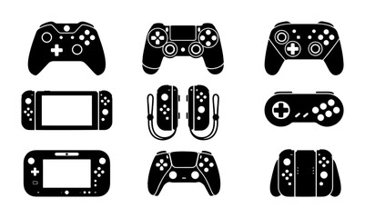 Video game controllers collection with various console remote pads and mobile handhelds. © Tashin
