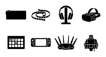 Flat lay of modern computer accessories and tech gadgets on transparent background illustration. © Tashin