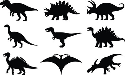 Set of various dinosaur silhouettes collection for educational and decorative design with dinosaur silhouette prehistoric paleontology jurassic creature collection illustration isolated © MstAsmaAkter