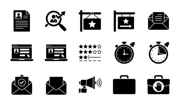 Business recruitment and human resources management icons set for professional workflows.