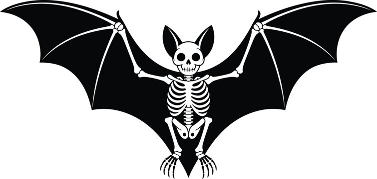 Detailed bat skeleton vector graphic for halloween decoration with skeleton halloween illustration silhouette mysterious creature frightening supernatural wildlife stylized minimalist