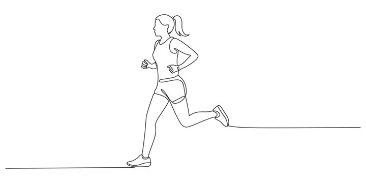 Woman running in continuous line art style