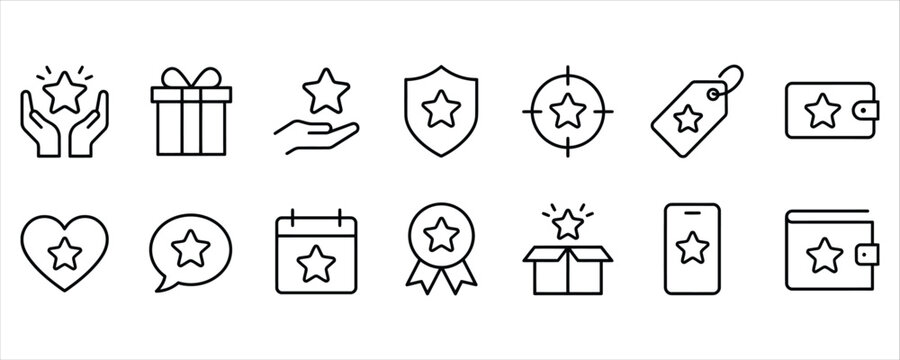 Loyalty Reward Points Customer Bonus Program Line Icon Set