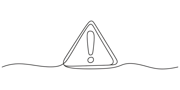 Continuous single line drawing of an alert warning triangle with exclamation