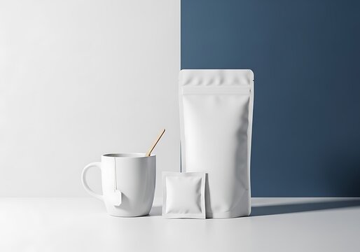 White Tea Packaging Mockup with Mug and Spoon for Branding