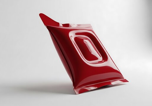 Glossy Red Pouch Packaging Mockup with Embossed Logo Area