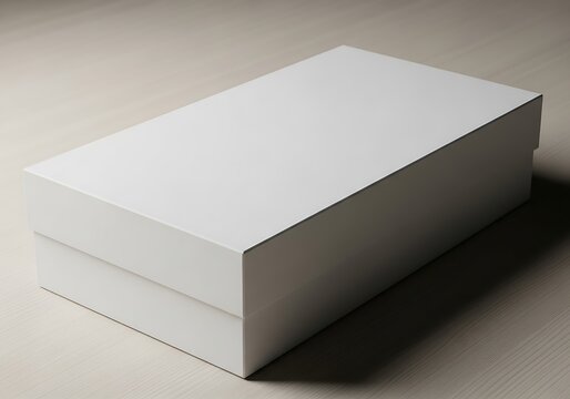 Clean White Gift Box Product Mockup on Wooden Surface