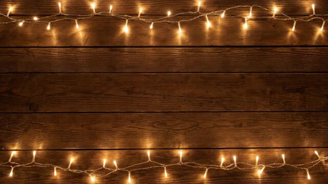 hristmas Lights Garland on Wooden Background Frame Loop