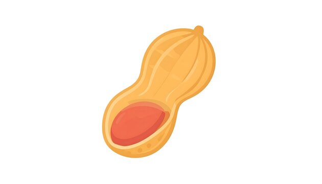 Single Cartoon Peanut Half Shell Isolated on Light Gray Background