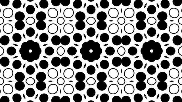Black and white abstract floral pattern repeats seamlessly. kaleidoscope motion. ornament repetition.