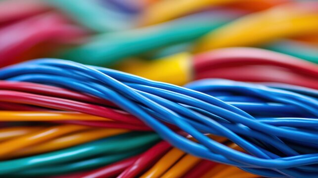 Close-up of a colorful bundle of electrical wires and cables