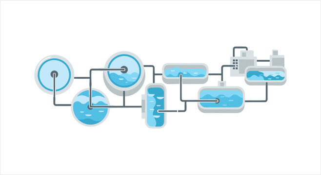 Water Treatment Plant Process Flow Diagram Illustration.