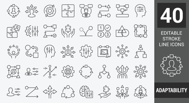 Adaptability icon set. Outline Icon Collection. Editable stroke. Vector illustration