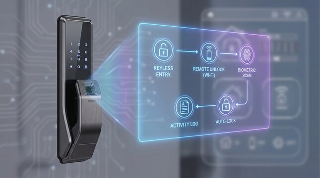 Smart door lock with fingerprint scanner and digital keypad