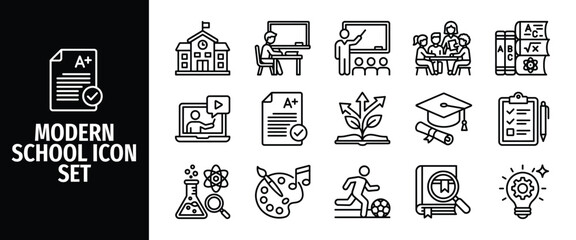 Modern school icon set, education and learning line icons collection, vector illustration © Abir Creative Studio