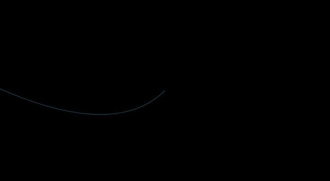 Minimalist blue light streak motion on animation black background, abstract flowing energy line