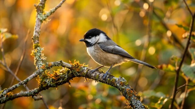black capped chickadee in yellowstone national park usa close up golden light video