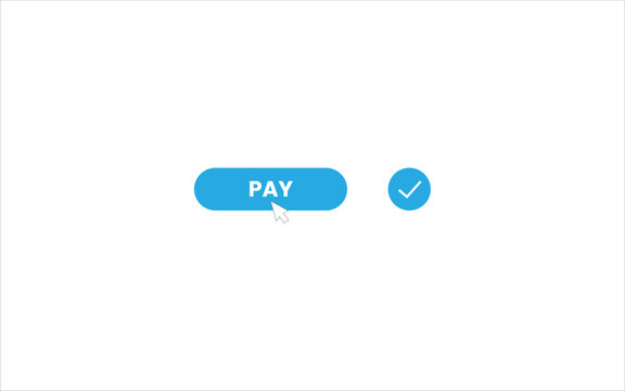 Mouse cursor click on PAY button. Online payment processing, digital checkout, and e-commerce transaction flow. Flat Illustrator vector file. High quality image
