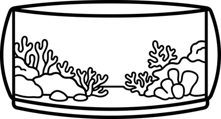 Aquarium Coral Reef Outline, Underwater Marine Life Illustration © Anginbenjol