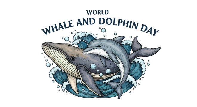 Illustration of Whale and Dolphin Together.