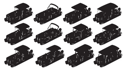 Obraz premium Set of black silhouette golf carts and utility vehicles isolated on white background with transport