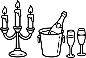 Candlelight Celebration: Champagne Bottle in Ice Bucket with Flutes © Domboancok