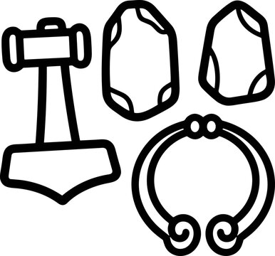 Viking Symbols: Thor's Hammer, Runes, and Bracelet Icon Set