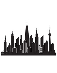 Fototapeta premium Modern city skyline silhouette, black urban cityscape vector illustration, iconic metropolitan architecture, downtown building panorama for graphic design projects