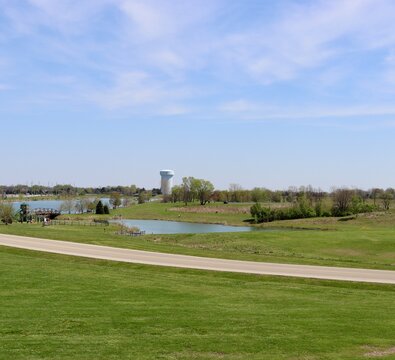 The peaceful pond in the country on a sunny day.