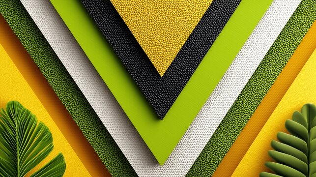 Abstract V-Shape Textured Stripe Yellow Green Black Brazil Background Palm Leaves