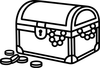 Treasure Chest with Coins and Pearls, Outline Drawing © Jayagem