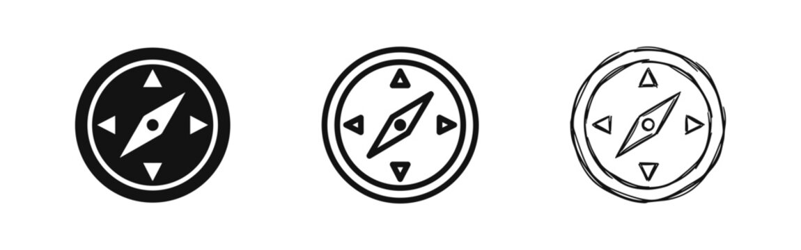 Navigation Compass Direction Travel Icon Set in Solid Outline and Hand Drawn Styles
