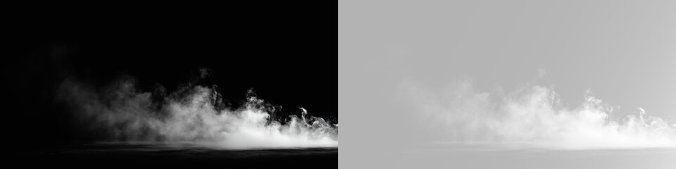 Obraz premium Atmospheric fog swirling above the water in the night, overlay smoke