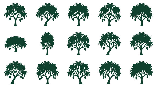Mango tree silhouette icon set vector illustration