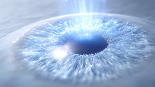 Detailed view of excimer laser treatment on corneal stroma with blue glow