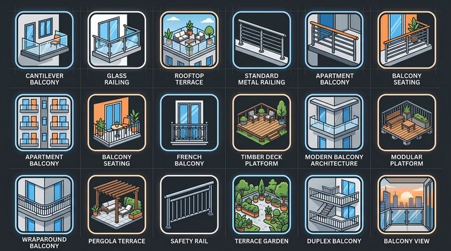 Architecture Balcony and Terrace Icon Pack Collection for Modern Residential Design