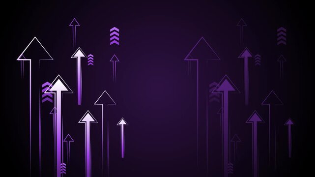 Dark abstract background with upward-pointing arrows in varying sizes animation